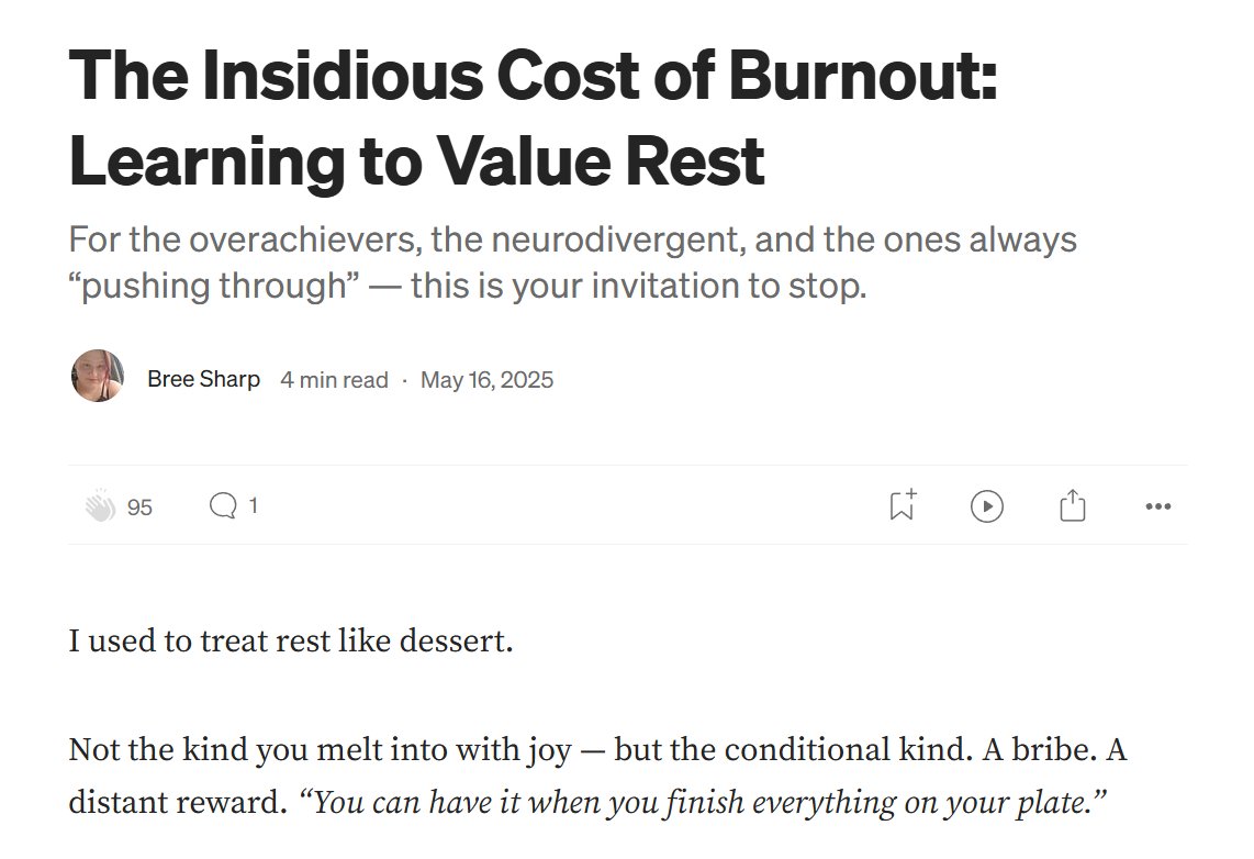 The Insidious Cost of Burnout — Medium article by Bree Sharp