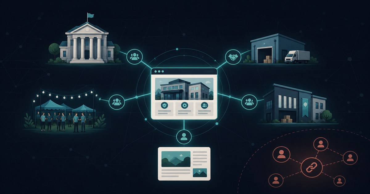 Local business website connected with community, civic, supplier, and partner sources