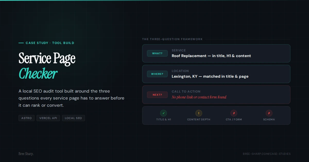 Service Page SEO Checker tool build case study
