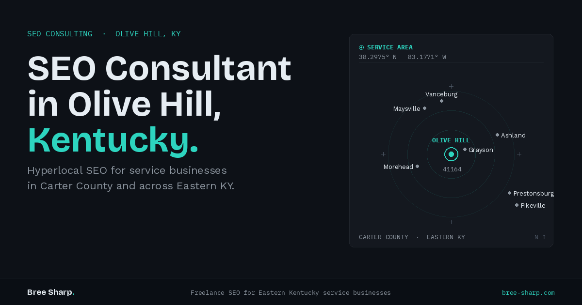 SEO Consultant in Olive Hill, Kentucky — Bree Sharp. Service area across Carter County and Eastern KY.